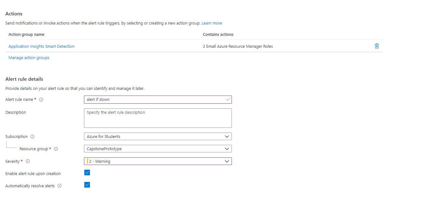 Azure App Service Alerts Actions