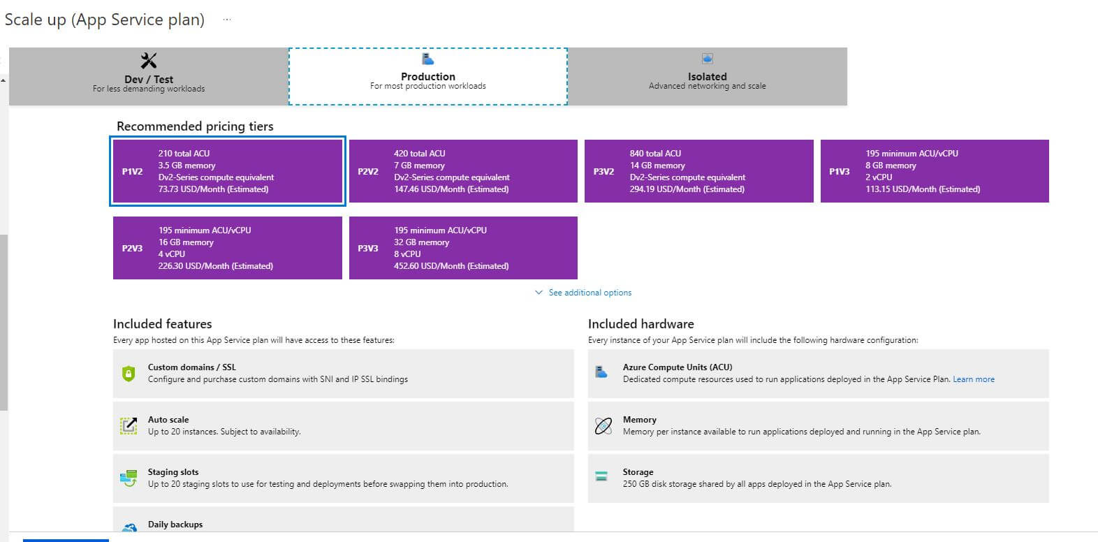 Azure App Service Scaling of Performance